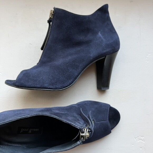 Paul Green Navy Blue Open Toe Sandal Boot w/ Zip Front & Block Heel UK 6 US 8 - Picture 12 of 15